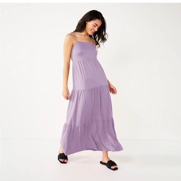 SO Lavender purple tiered empire waist maxi dress super soft knit modal fabric M - Picture 1 of 7